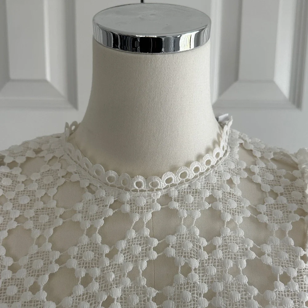 Petal & Pup White Crochet Overlay High Neck Bridal Rehersal Midi Dress Size 0 - Picture 9 of 17